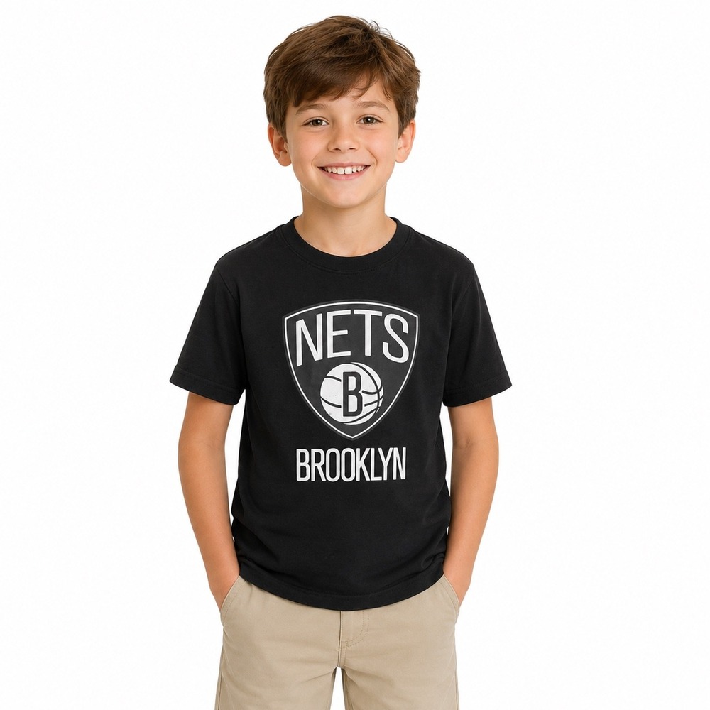 NBA Brooklyn Nets Shirt Kids Size Medium 10/12 Black Graphic Tee Performance